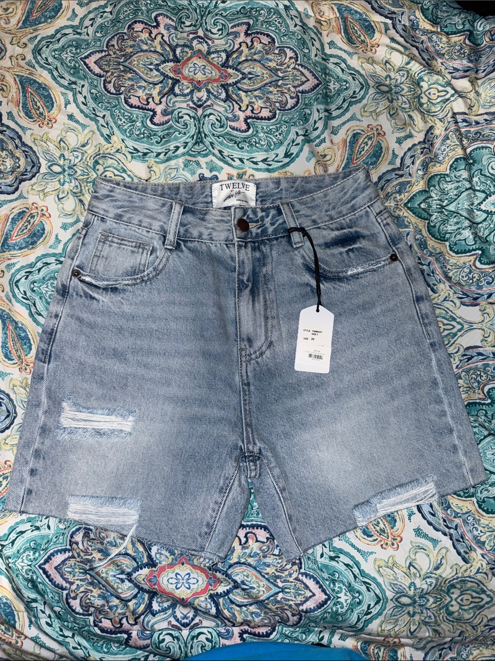 Twelve by Twelve Light Blue Distressed High-Rise Denim Shorts